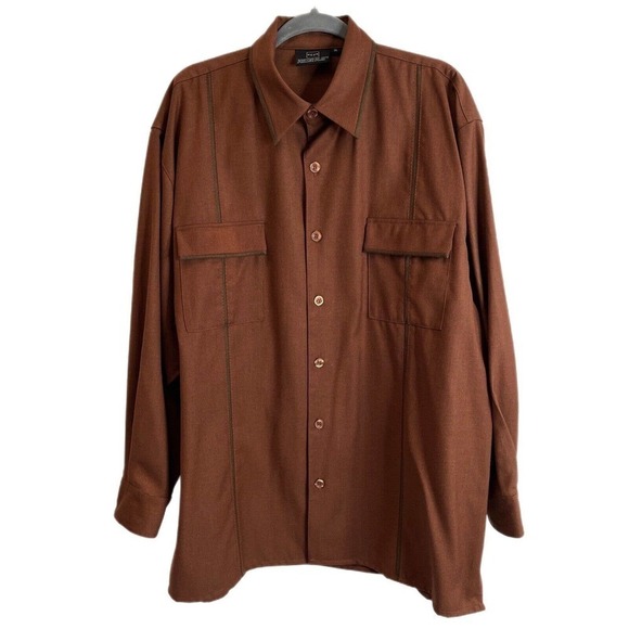 Power Play Men's Button Up Front Shirt XL Brown Heavyweight Long Sleeve NWOT - Picture 1 of 7